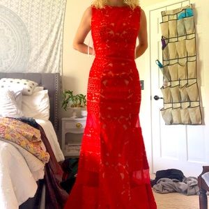 Red lace prom dress
